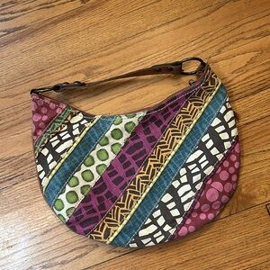 Fossil Canvas Patchwork Striped Hobo Bag EUC